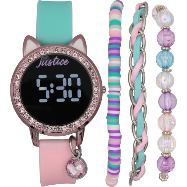 Justice Gradient Pink and Blue Led Watch With Bracelet Set