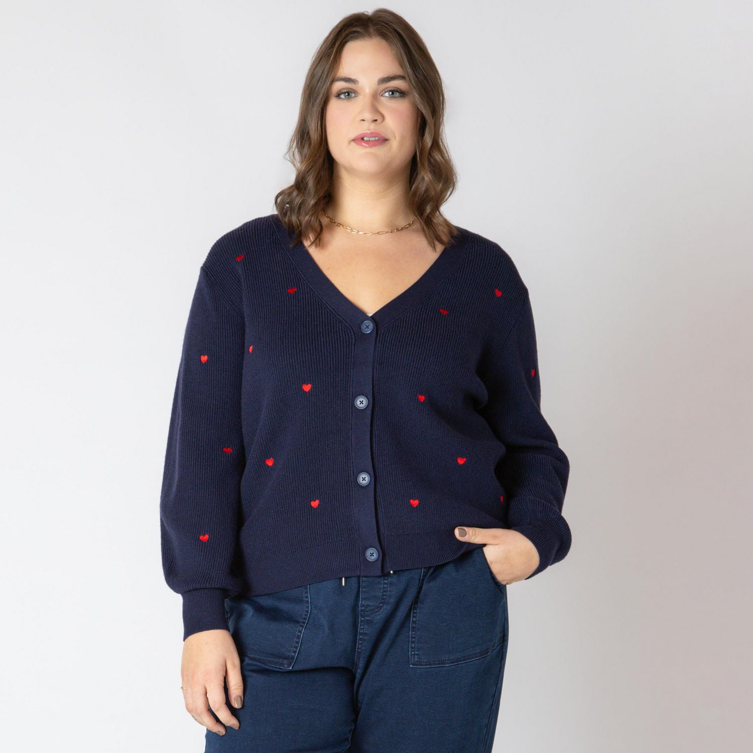 Devoted Women's Plus Size long sleeve knit cardigan with button-up front