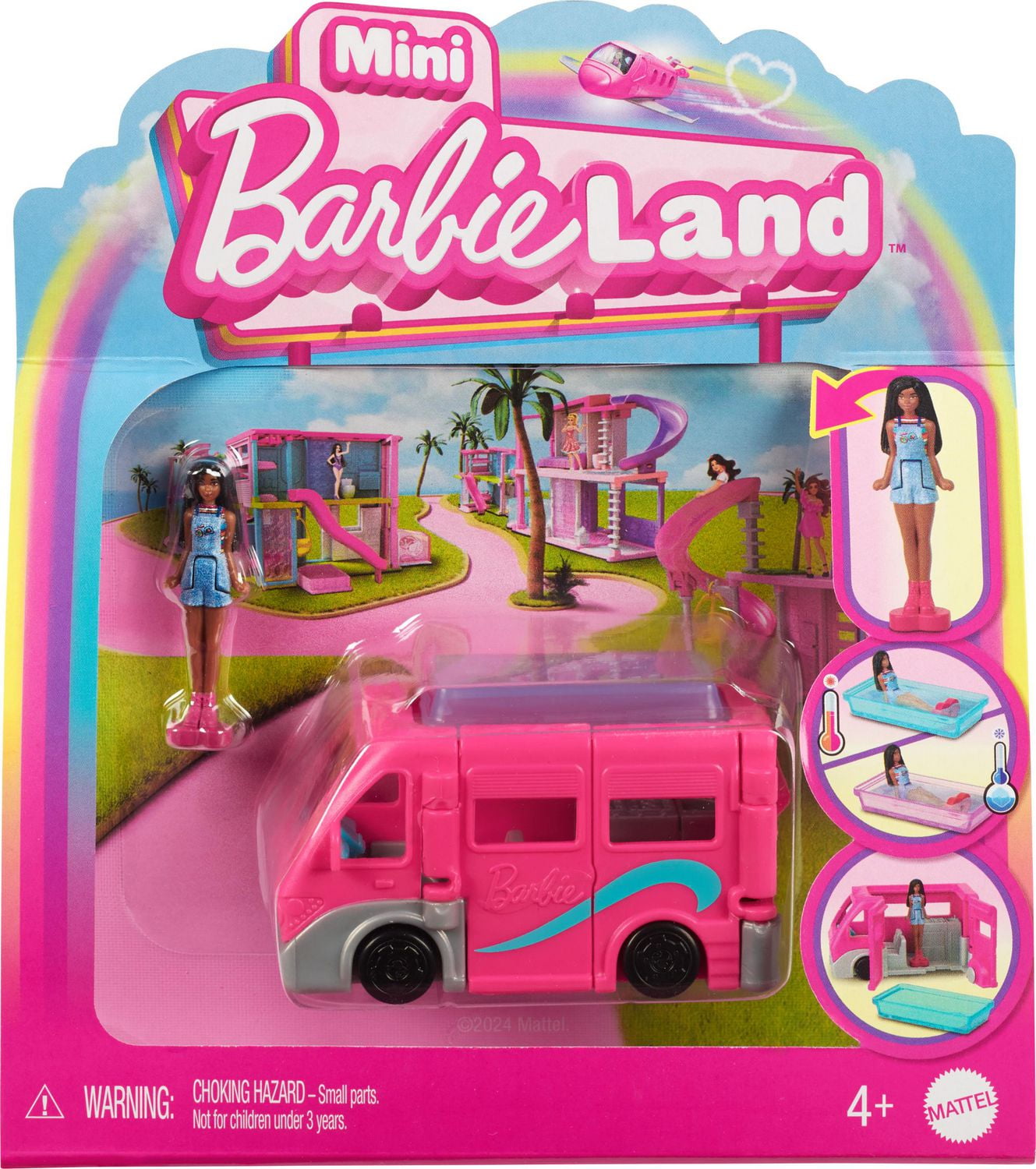 Barbie Mini BarbieLand Doll Toy Vehicle Set 1.5 inch Barbie Doll DreamCamper with Working Doors Color Change Pool Walmart