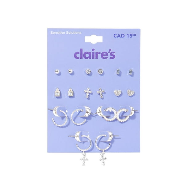 CLAIRES 9PAIR SILVER CRYSTAL CROSS/HOOPS - Walmart.ca