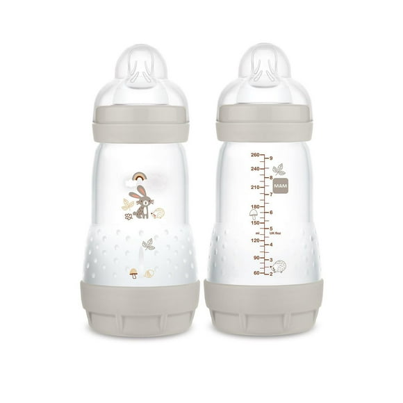Biberon anti-coliques MAM Easy Start Matte de 266 ml (9 oz) (2 unités), produits essentiels pour bébé, biberons à débit moyen avec tétine en silicone MAM Easy Start Matte, 9oz, 2 un Biberon