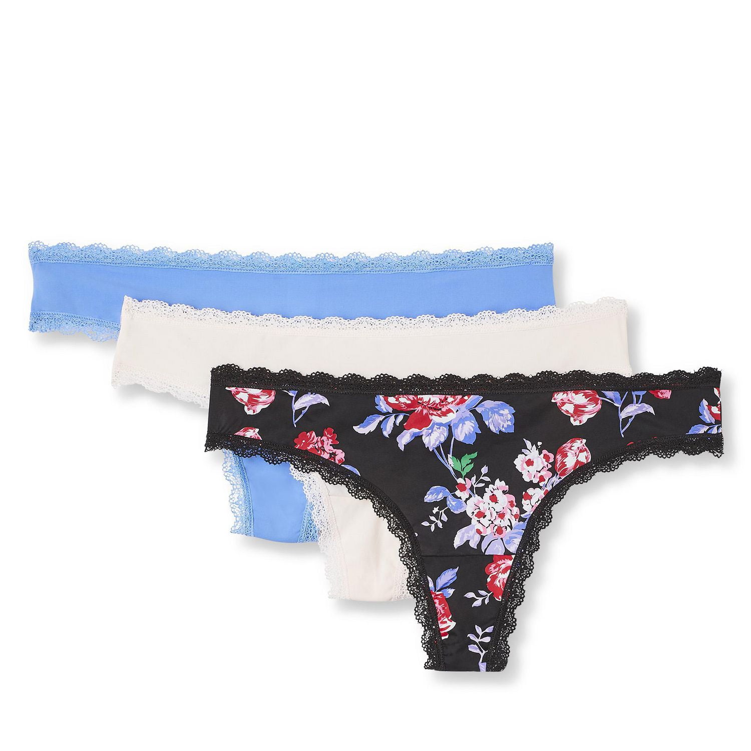 George Women's Lace Trim Thongs 3-Pack, Sizes S- XL