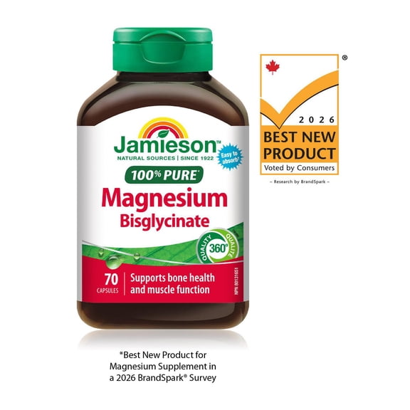 Jamieson 100% Pure Magnesium Bisglycinate Capsules, 100 mg, 70 Count