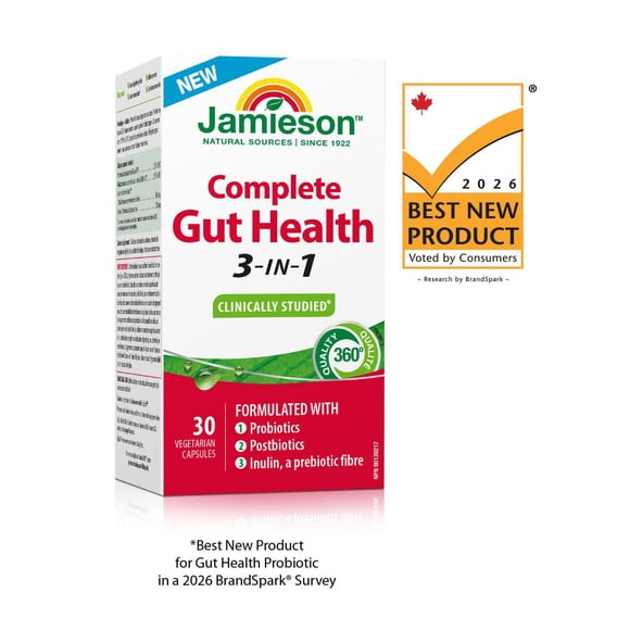 Jamieson Complete Gut Health Capsules 3-in-1, Pre Post and Probiotic, 30 Count