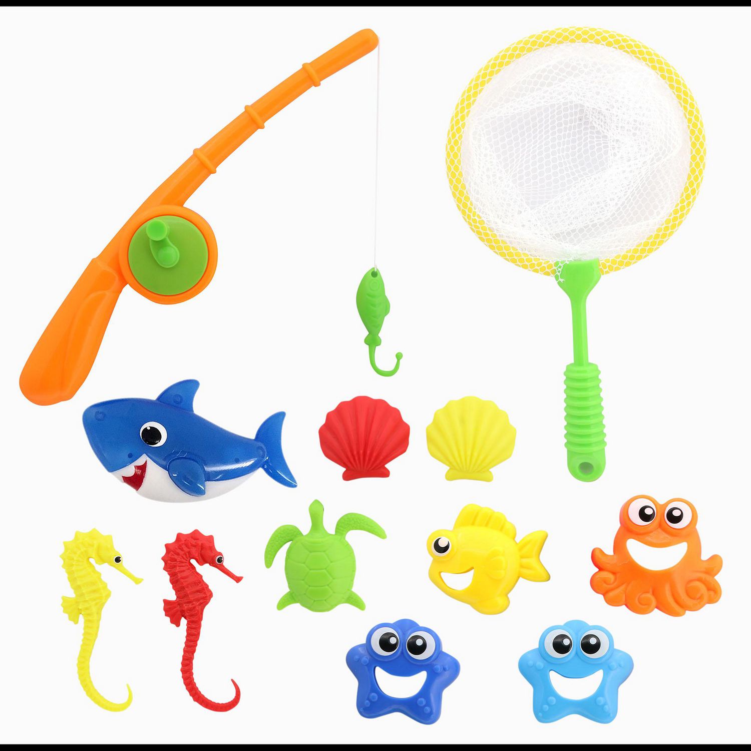 Play Day Fishing & Catching Toy Set with Pole and Net 12 pieces, Bath or  Pool Toy, Parent Approved Indoor Outdoor Water Play for Toddlers