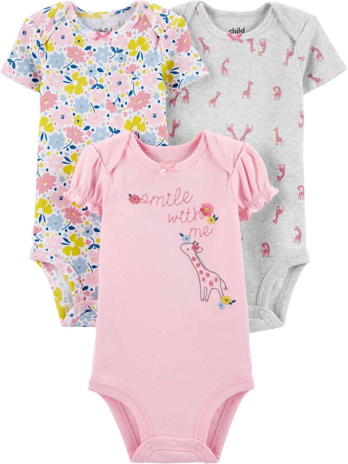 Child Of Mine Made By Carter's 3pack Newborn Girls Bodysuits - Giraffe 