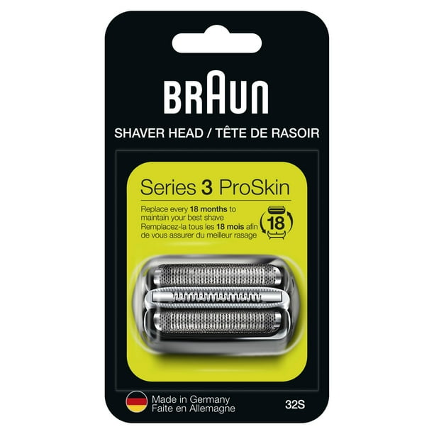 Bloc-couteaux de rechange pour tête de rasoir électrique Braun Series 3 32S – argenté 1 cartouche