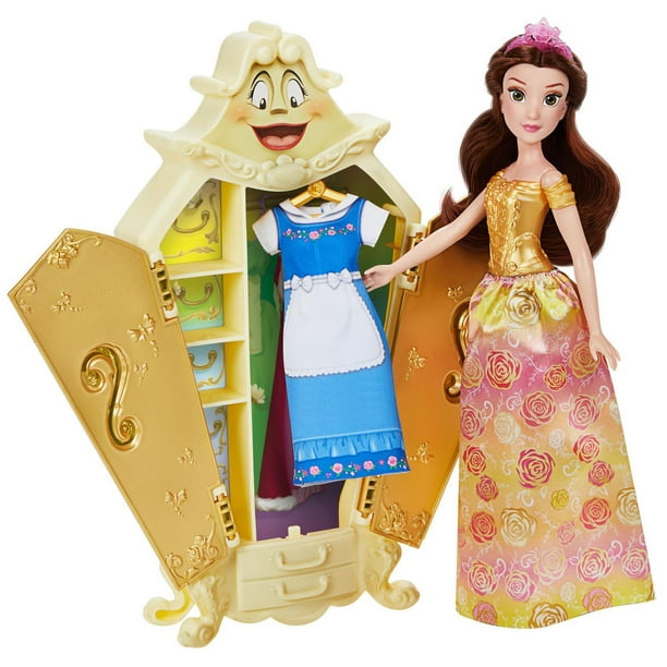 Disney Princesses Belle et son armoire, poupée mannequin avec accessoires, jouets La Belle et la Bête pour enfants, à partir de 3 ans