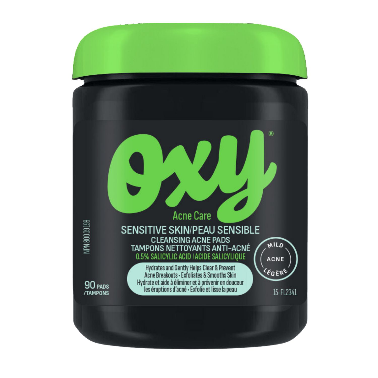Oxy Sensitive Skin Cleansing Acne Pads - Clinically Proven Salicylic Acid (0.5%) – Gentle Formula to Help Prevent Breakouts, Enhanced Moisturizers, Hydrating, Unscented - Dermatologist Tested