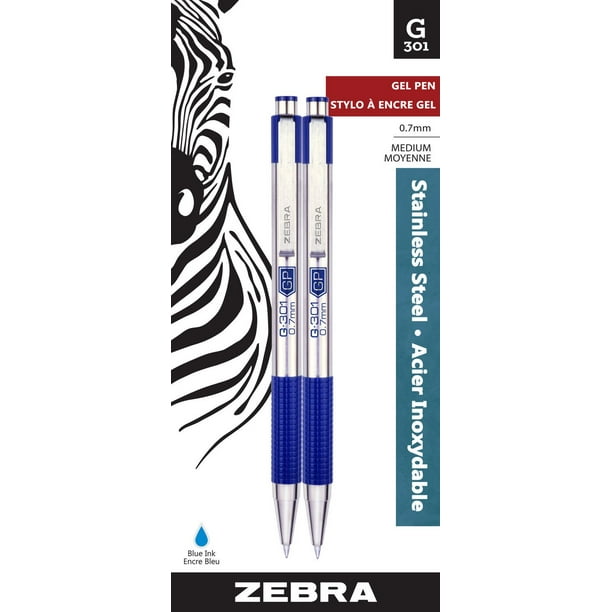 Zebra G-301 Stylo gel rétractable en acier inoxydable - Bleu