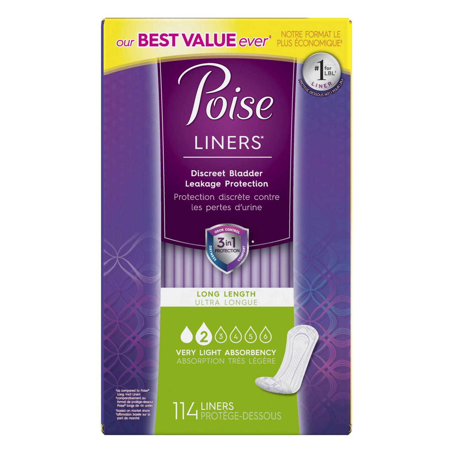 Poise Microliners, Incontinence Panty Liners, Lightest Absorbency, Long