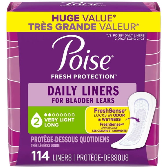 Protège-dessous quotidiens Poise, protège-dessous d’incontinence, absorption très légère à 2 gouttes, réguliers, 126 protège-dessous.