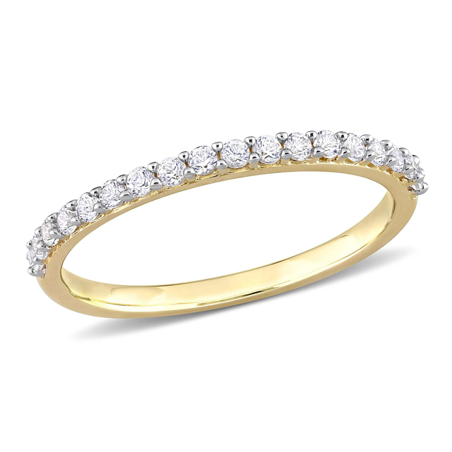 Bague d’anniversaire semi-éternité de Miabella avec 3/8 Carat PBT de Saphir synthétique blanc en Or Jaune 10K