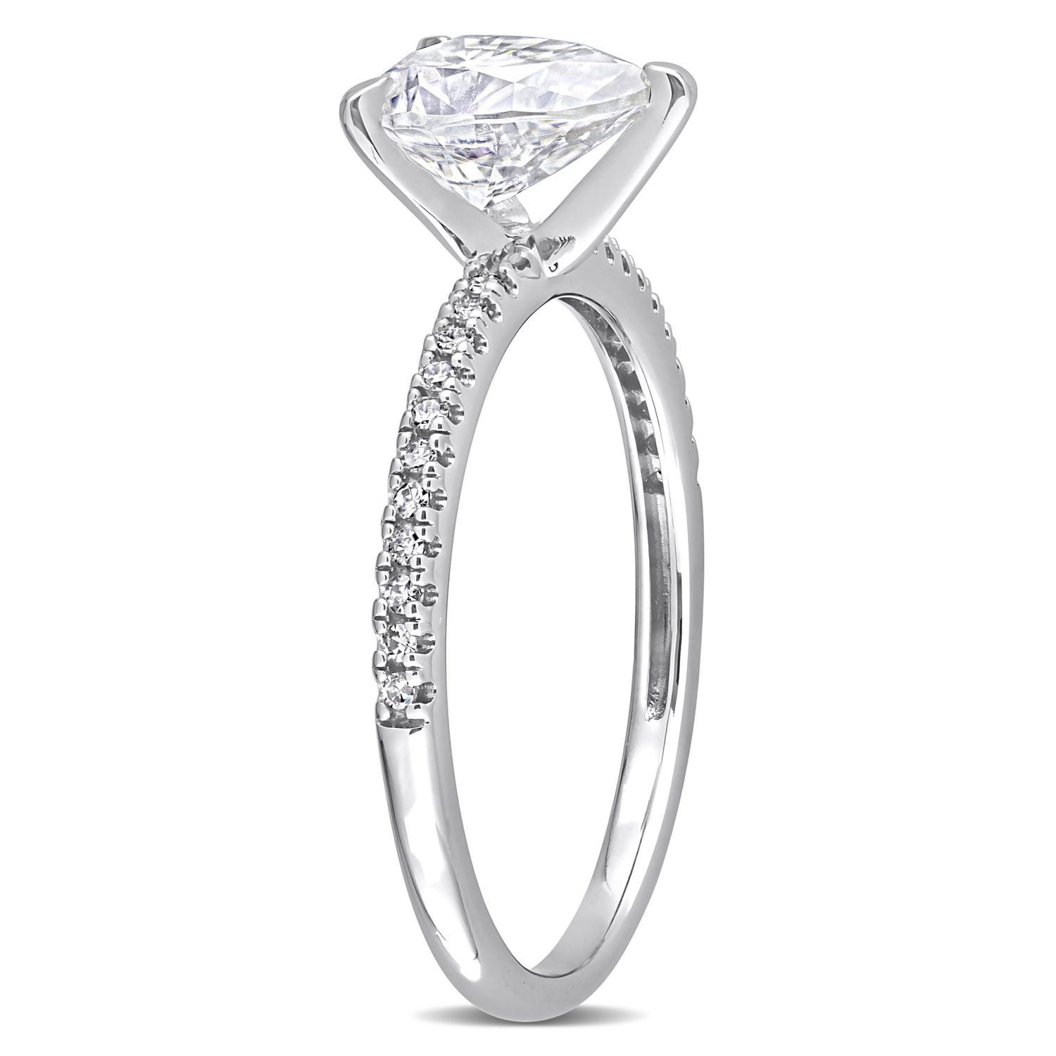 Miabella 1-1/4 Carat T.G.W. Created Moissanite and 1/10 Carat T.W. Diamond 14K White Gold Teardrop Engagement Ring