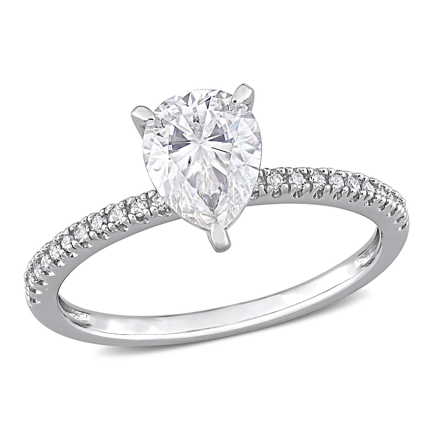 Miabella 1-1/4 Carat T.G.W. Created Moissanite and 1/10 Carat T.W. Diamond 14K White Gold Teardrop Engagement Ring