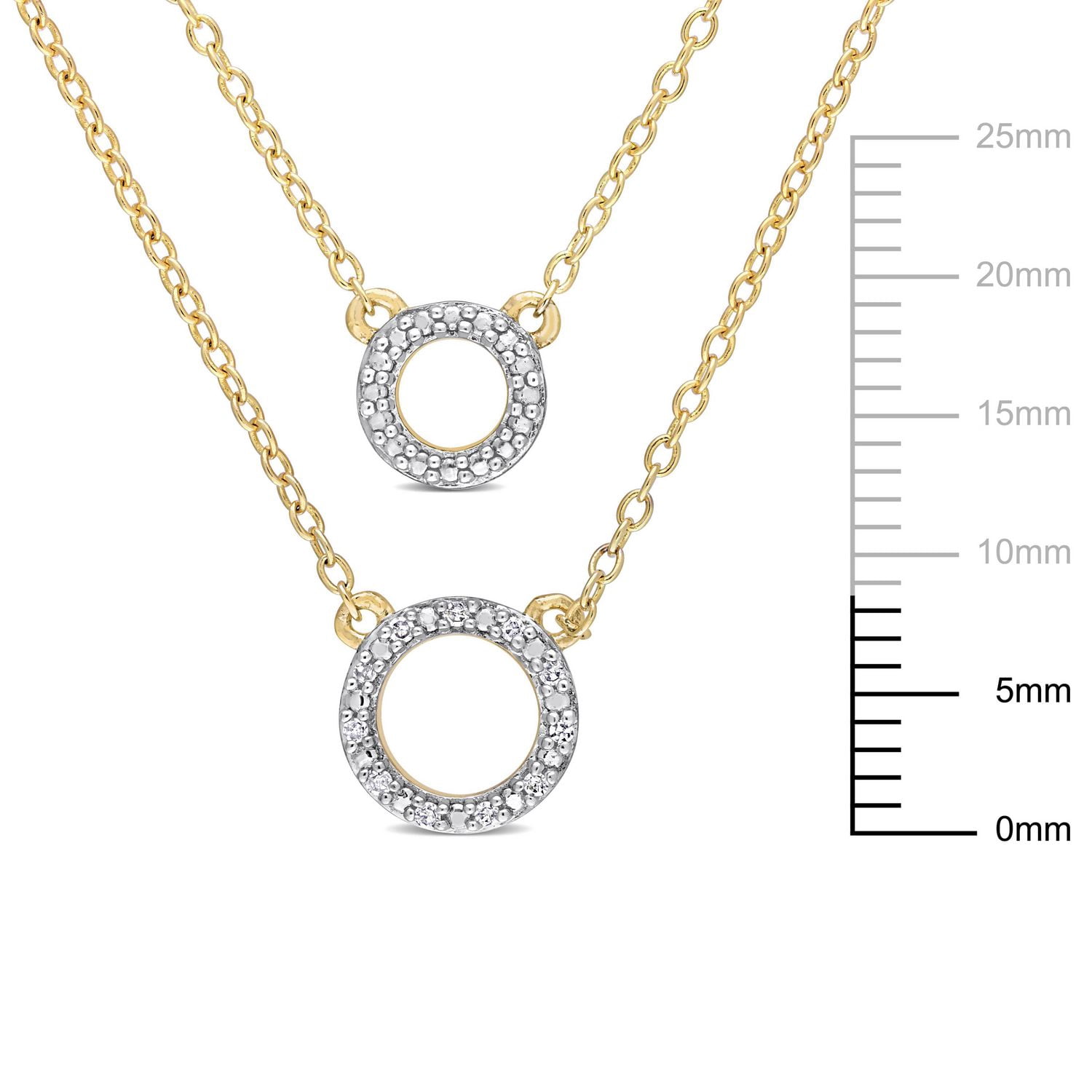 Miabella Diamond Accent Yellow Rhodium-Plated Sterling Silver Double Layer Circular Necklace