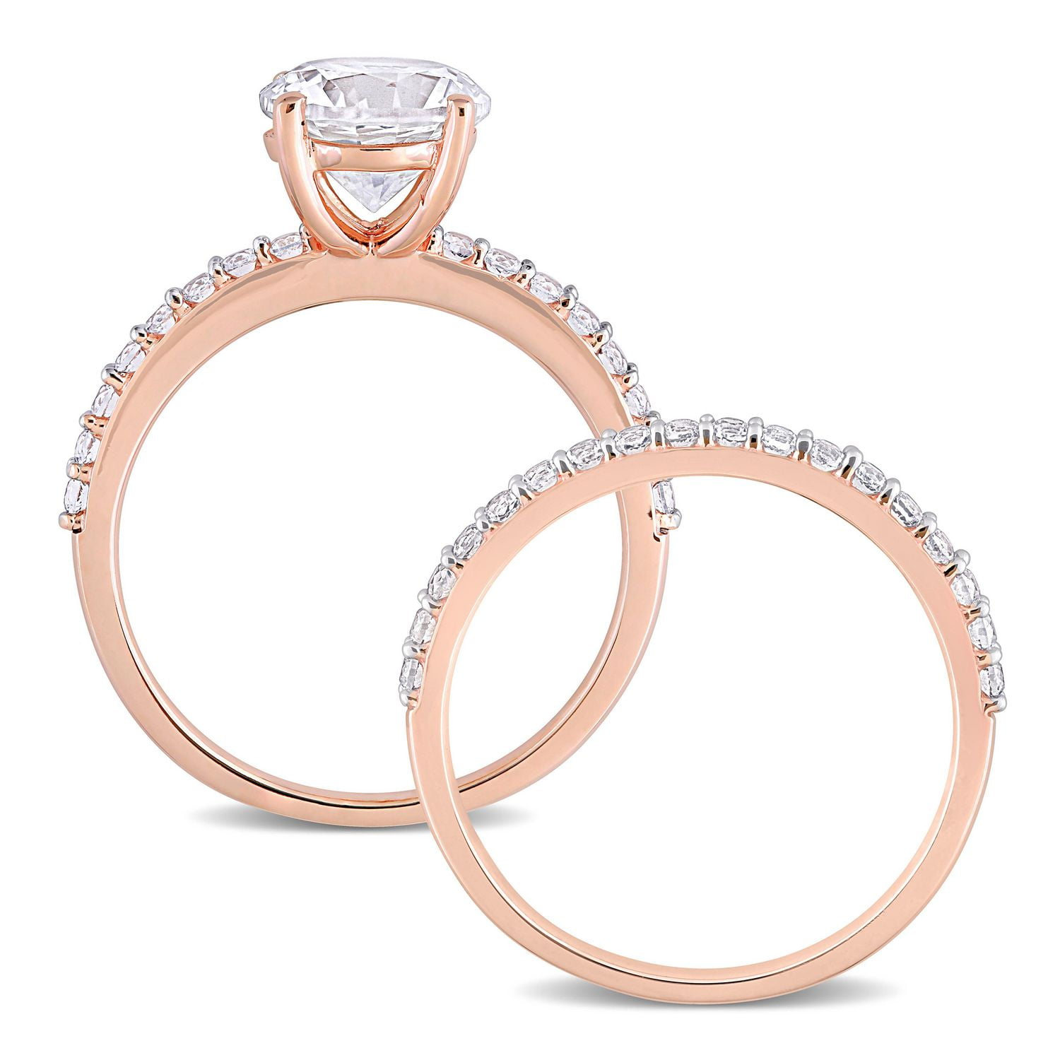 Ensemble de bague nuptial de Miabella avec 3-1/10 Carat PBT de Saphir synthétique Blanc en Or Rose 10K