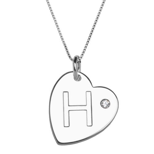 PAJ Pendentif coeur avec initiale 'H' en argent sterling avec accent de pierre du Rhin
