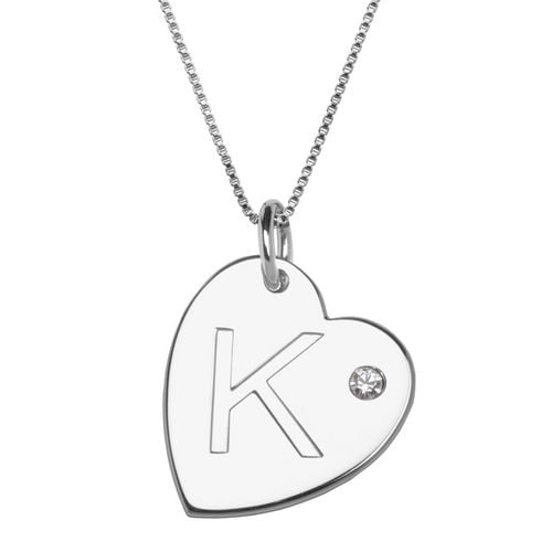 PAJ Pendentif coeur avec initiale 'K' en argent sterling avec accent de pierre du Rhin