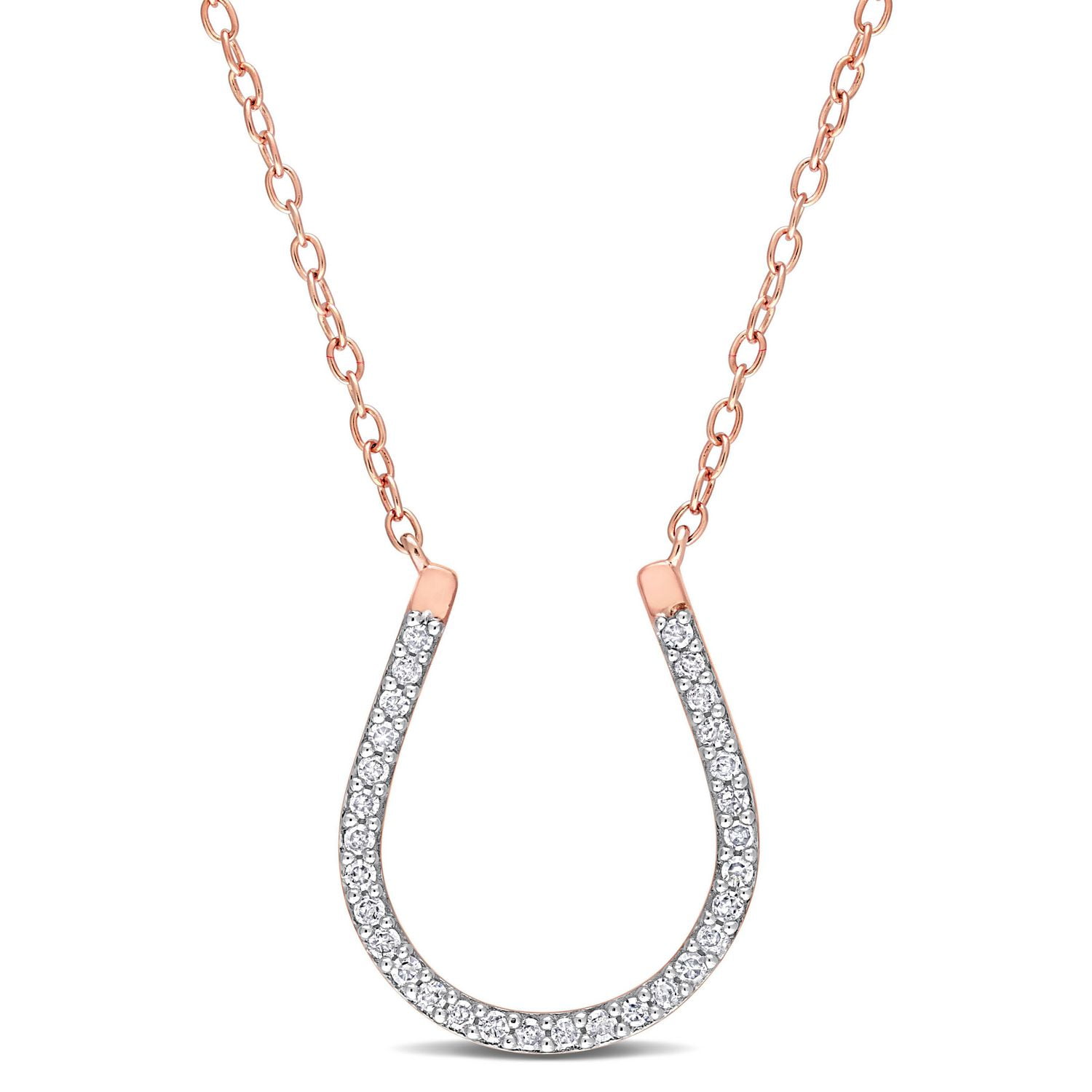 Miabella 1/6 Carat T.W. Diamond Rose Rhodium Plated Sterling Silver Horseshoe Necklace