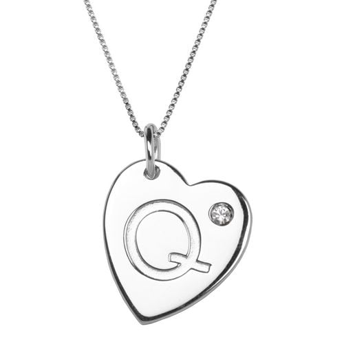 PAJ Pendentif en coeur avec initiale 'Q' en argent sterling avec accent de pierre du Rhin