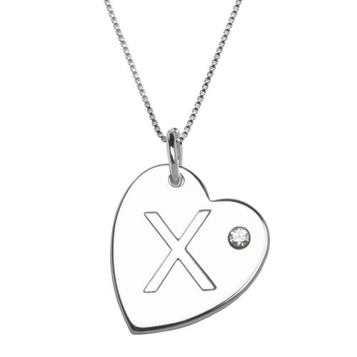 PAJ Pendentif en coeur avec initiale 'X' en argent sterling avec accent de pierre du Rhin