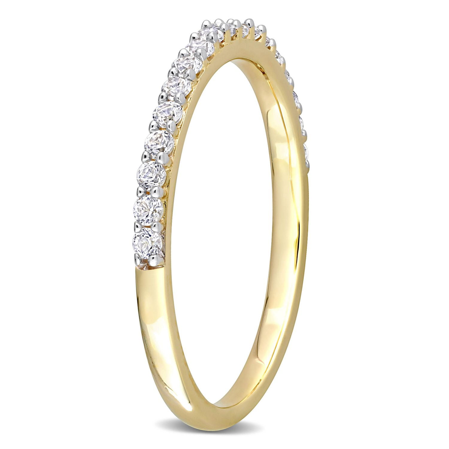 Bague d’anniversaire semi-éternité de Miabella avec 3/8 Carat PBT de Saphir synthétique blanc en Or Jaune 10K