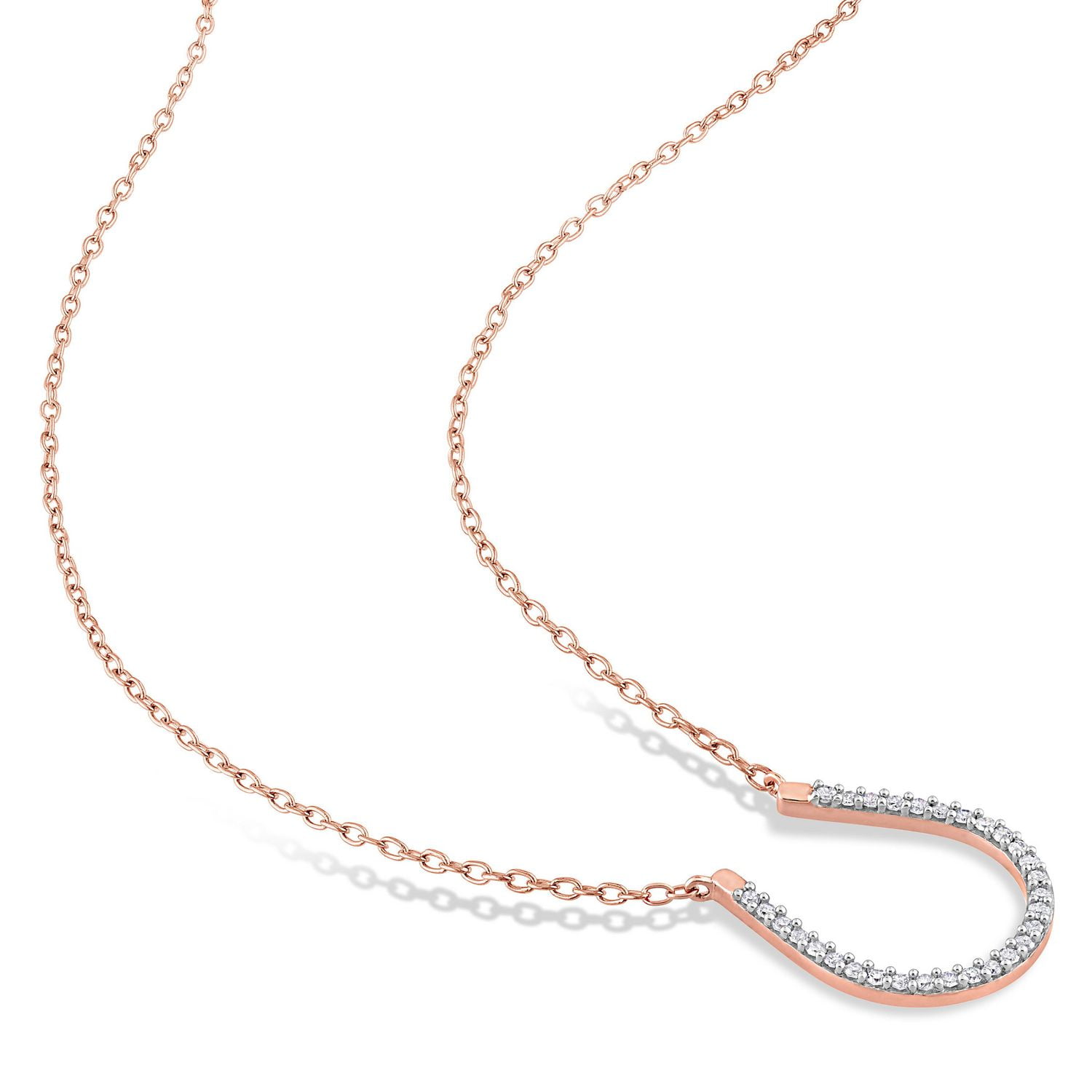 Miabella 1/6 Carat T.W. Diamond Rose Rhodium Plated Sterling Silver Horseshoe Necklace