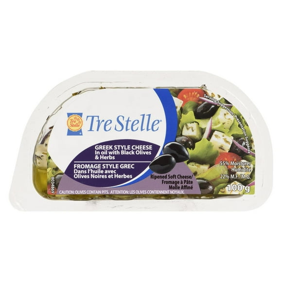 Tre Stelle Fromage Style Grec dans l'huile -Olives Noires 100g