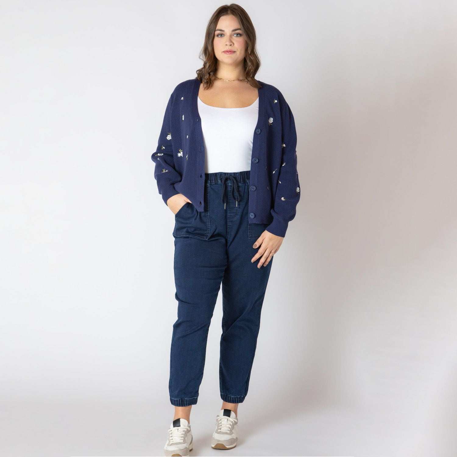 Devoted Women's Plus Size long sleeve knit cardigan with button-up front