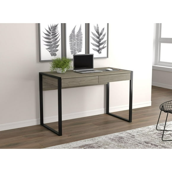 Safdie & Co. Computer Desk 47L Dark Taupe 2 Drawers Black Metal