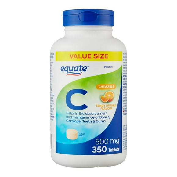 Equate Vitamin C 500mg Tangy Orange Flavour, 350 Chewable Tablets