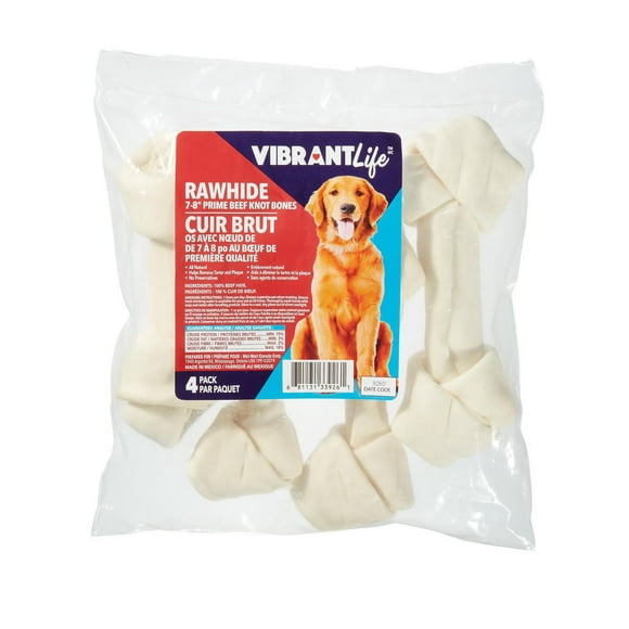 Vibrant Life Rawhide Knot Bone, Vibrant Life 7" RH Knot, 4Pk