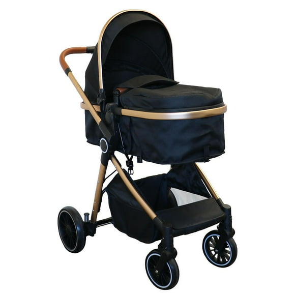 Bily Forward-Facing or Parent-Facing Convertible Stroller - Black & Gold, 40.16"H x 23.62"W x 32.68"D