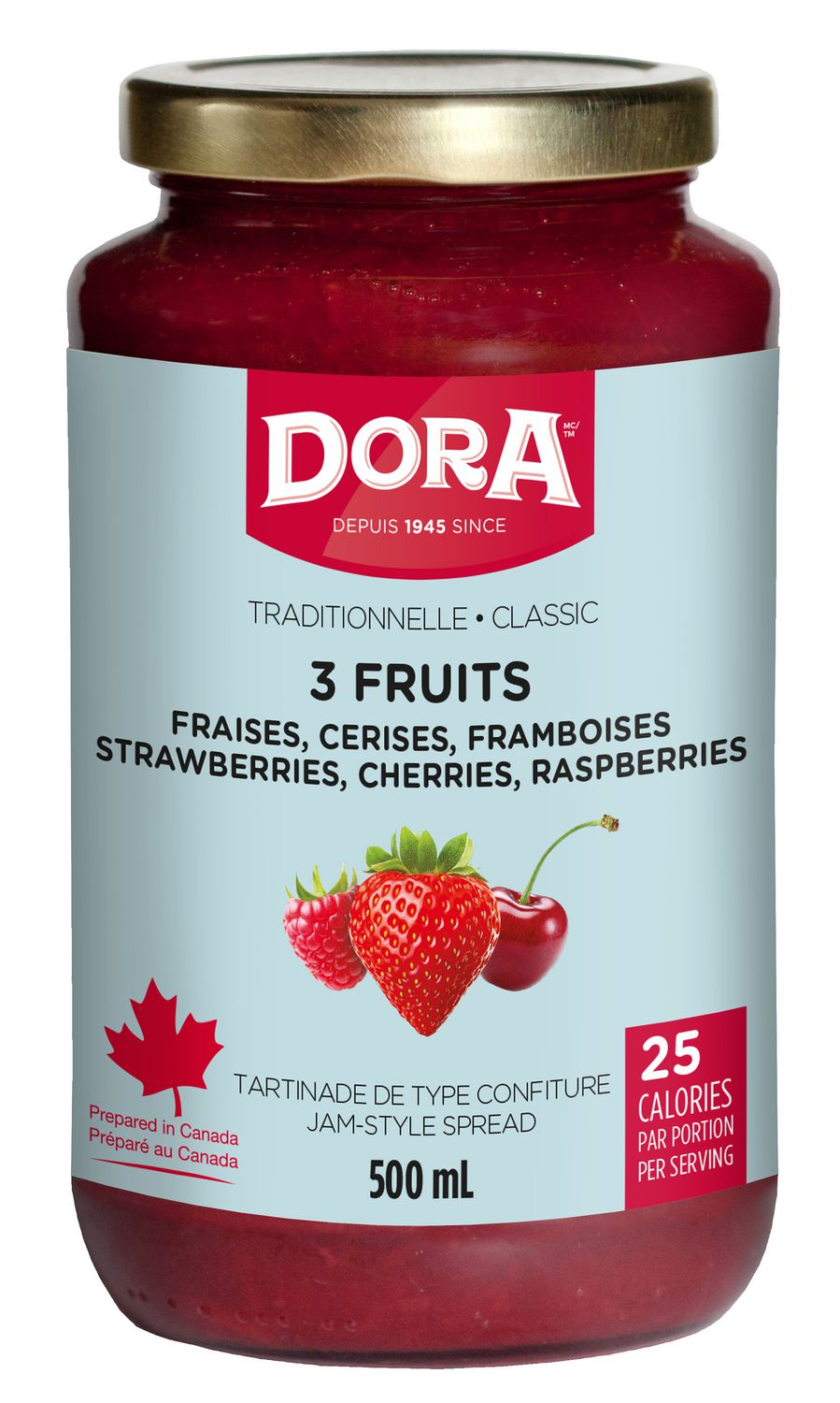 DORA STRAWBERRY, RASPBERRY AND CHERRY TRADITIONNAL LIGHT WITH PECTIN