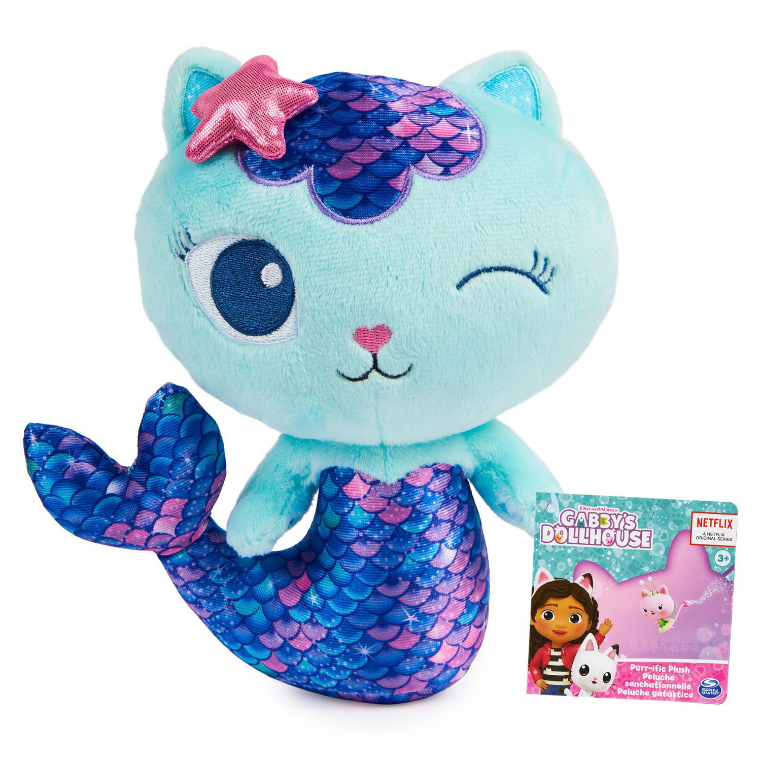 Gabby's Dollhouse, 8-inch MerCat Purr-ific Plush Toy, Stuffed Animal Kids  Toys for Ages and up