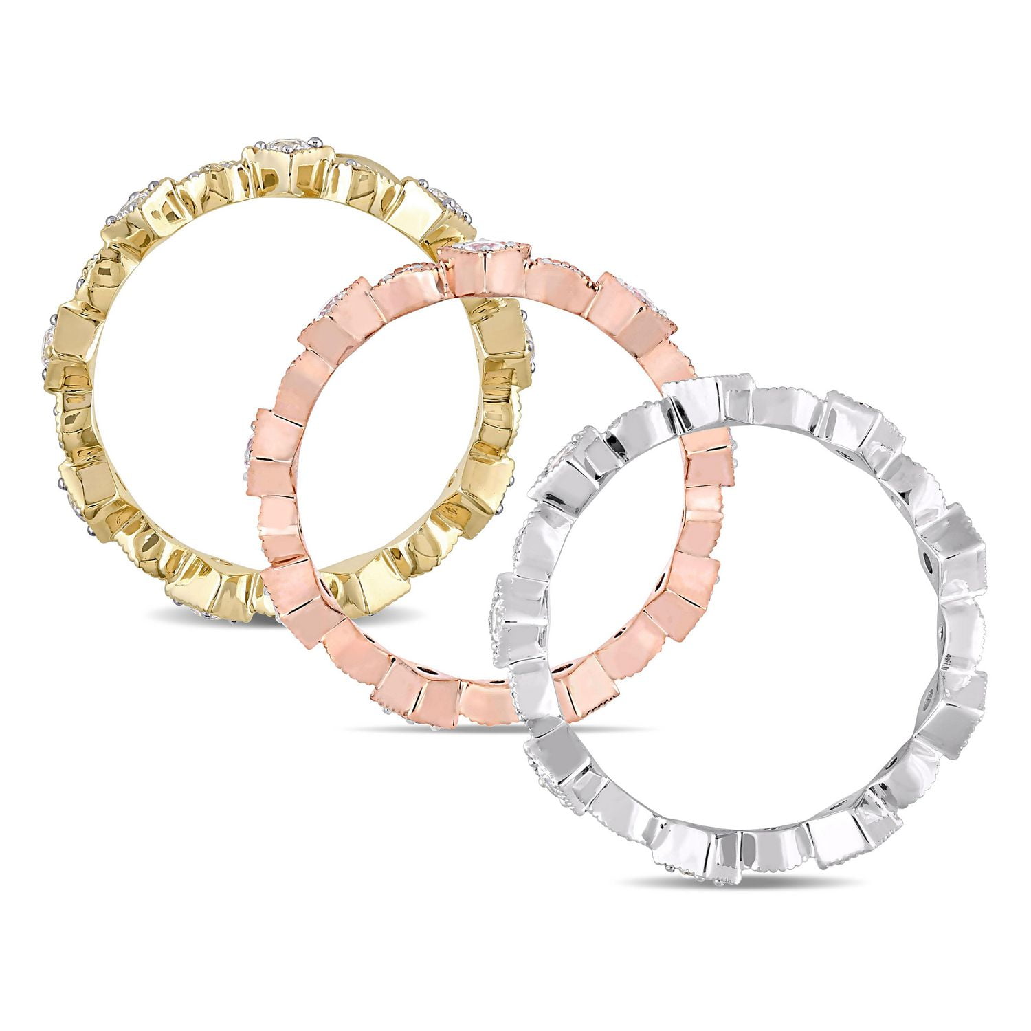 Miabella 3-Piece Set 1-5/8 Carat T.G.W. Created White Sapphire 10K Three-Tone Gold Stackable Anniversary Rings