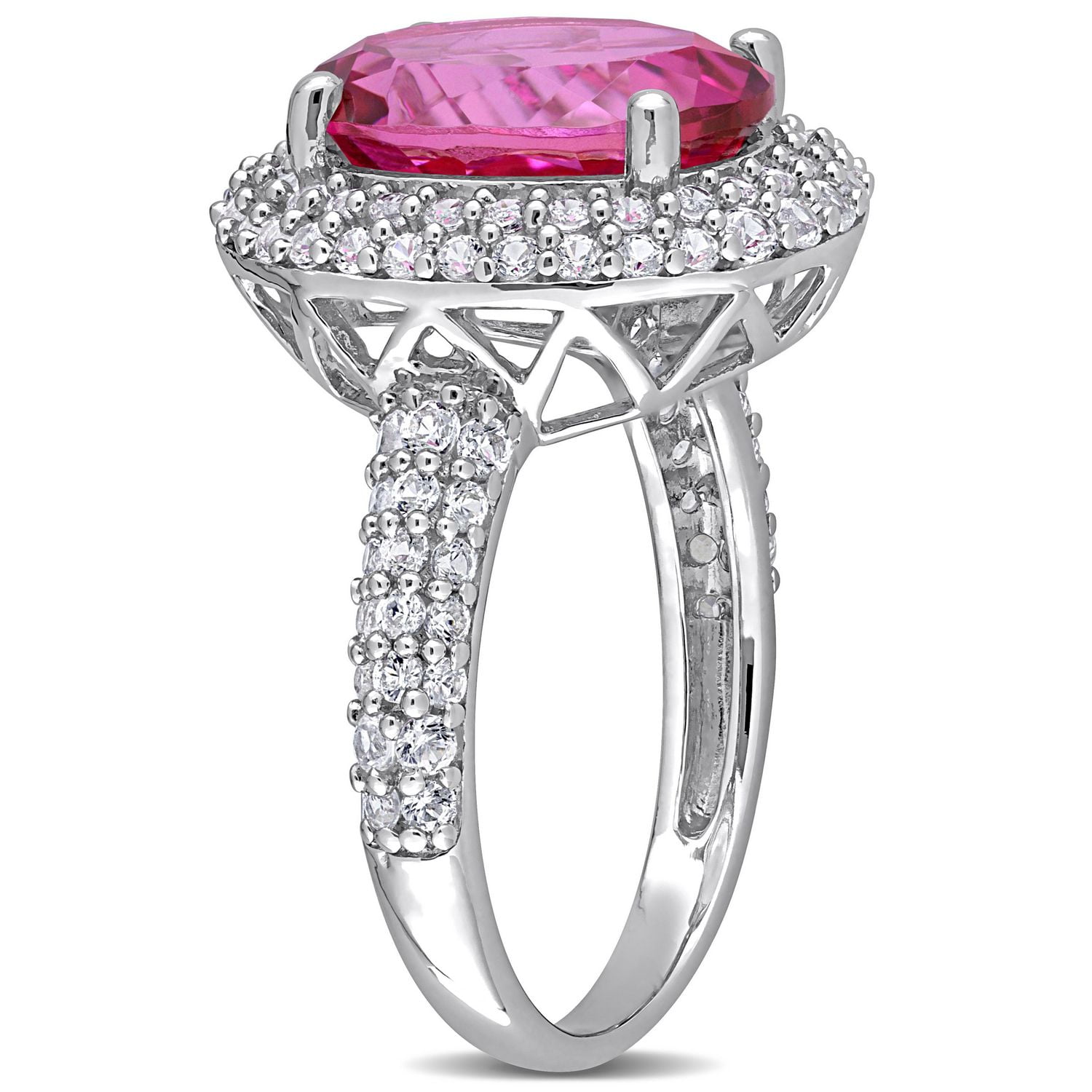 Miabella 7-1/7 Carat T.G.W. Pink Topaz and Created White Sapphire Sterling Silver Double Halo Ring