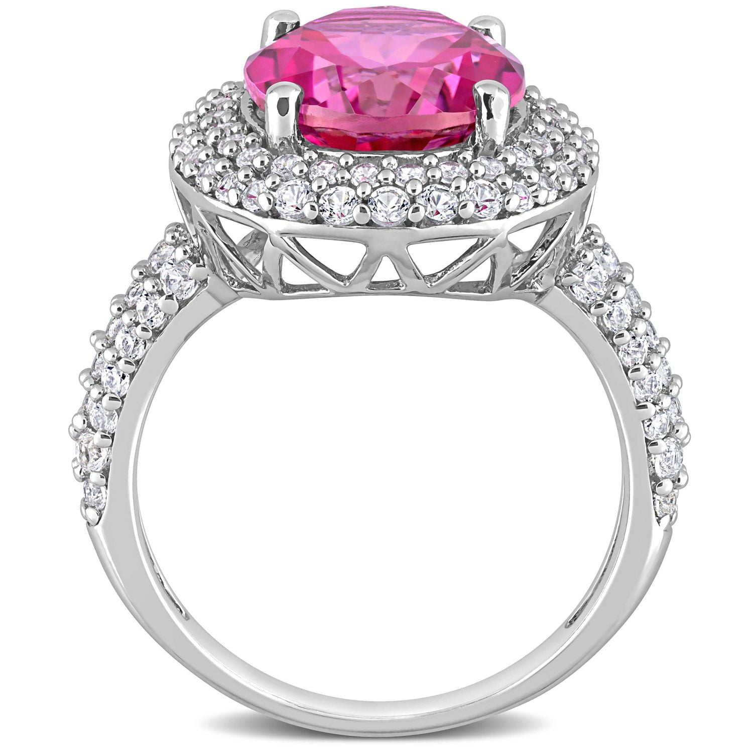 Miabella 7-1/7 Carat T.G.W. Pink Topaz and Created White Sapphire Sterling Silver Double Halo Ring