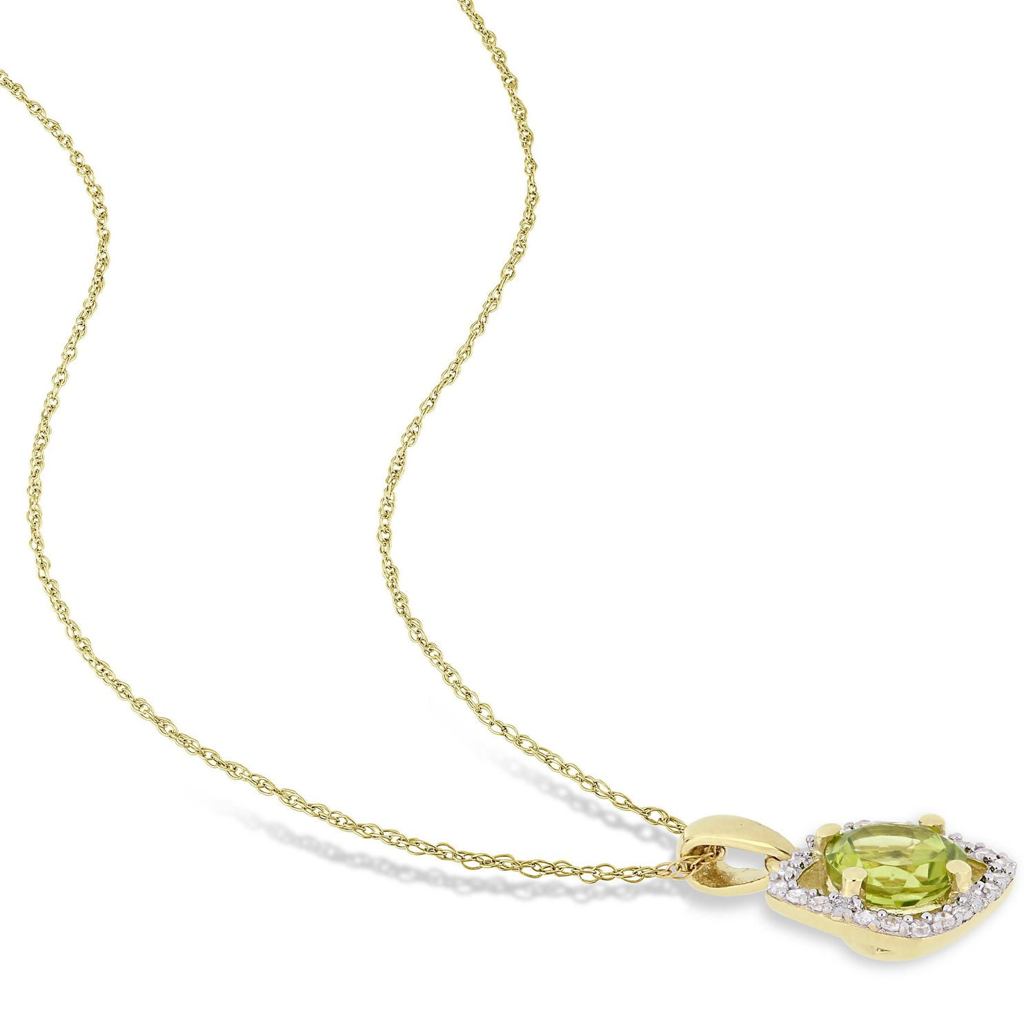 Miabella 3-Piece Set 2-7/8 Carat T.G.W. Peridot and 1/3 Carat T.W. Diamond 10K Yellow Gold Square Halo Earrings, Necklace and Ring