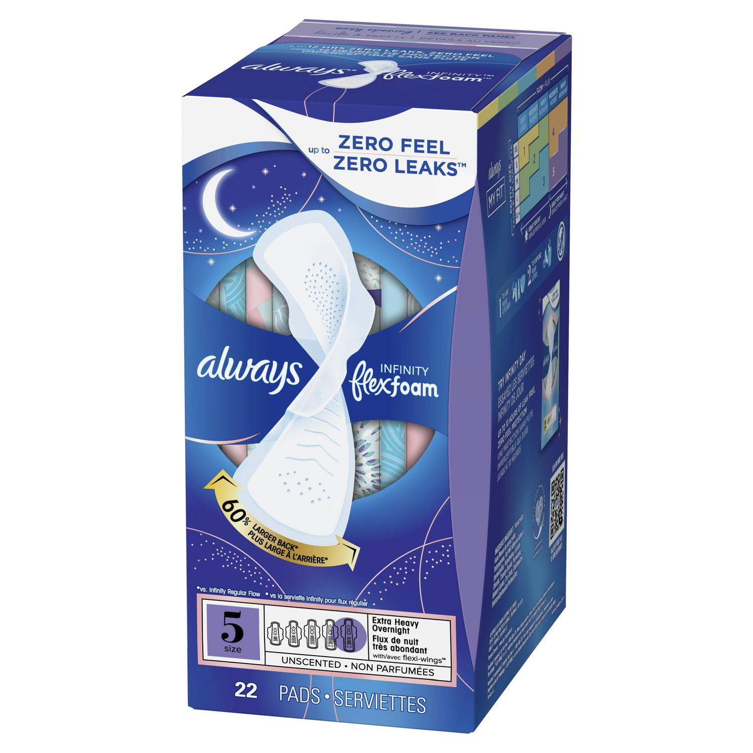 Always Infinity Size 5 Extra Heavy Overnight with Wings Unscented Pads - 30  ea
