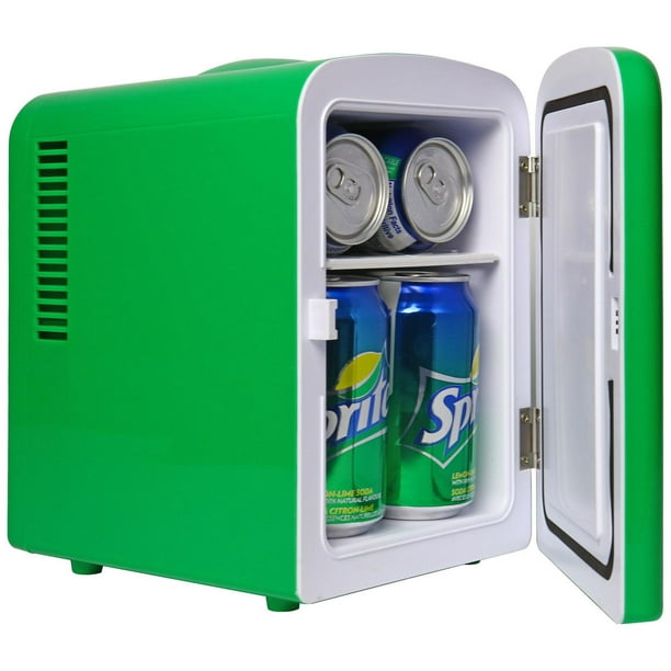 Coca-Cola Sprite Mini frigo vert portable, capacité de 6 canettes,  refroidisseur/réchaud, alimentation CA/CC 
