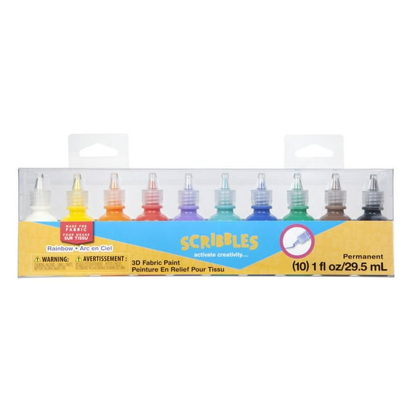 Scribbles 1 fl oz 3D Fabric Paint 10 Pack Rainbow, 3D Fabric Paint