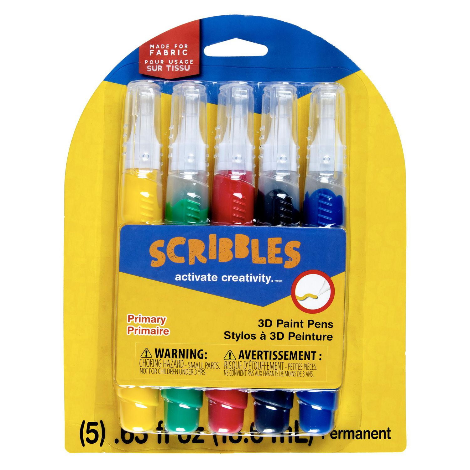 Scribbles 3D Fabric Paint Pens 5 Pack Primary Walmart Canada