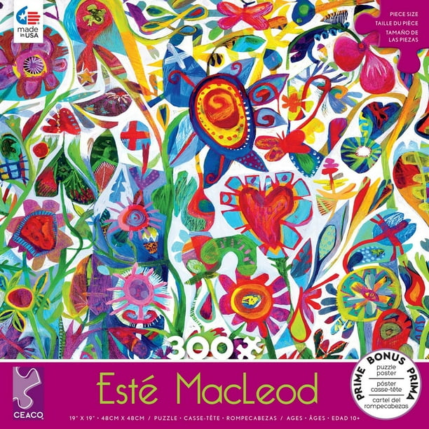 Ceaco Este Macleod Flower Heart Jigsaw Puzzle – 300 Piece Large Format, 19x19 Inches, Made In USA From Recycled Materials