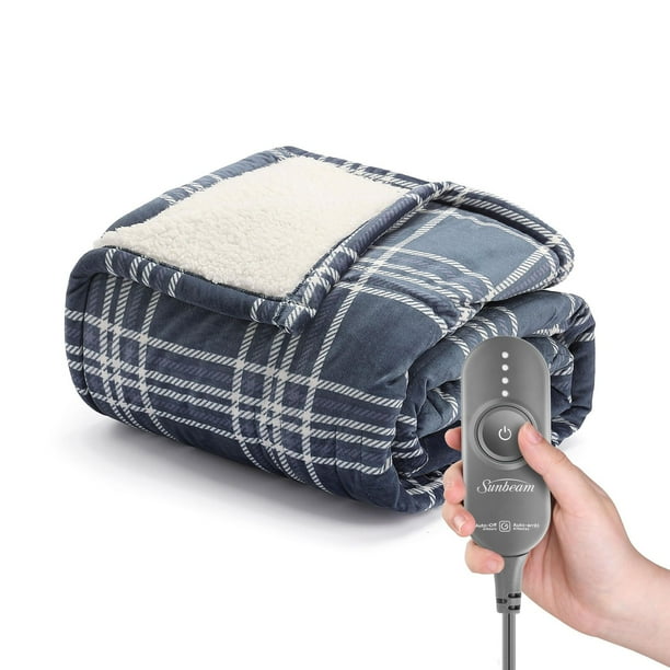 Sunbeam Royal Mink Reverse Sherpa Electric Heated Throw, 50" x 60", 4 Heat Settings, 4Hour Auto