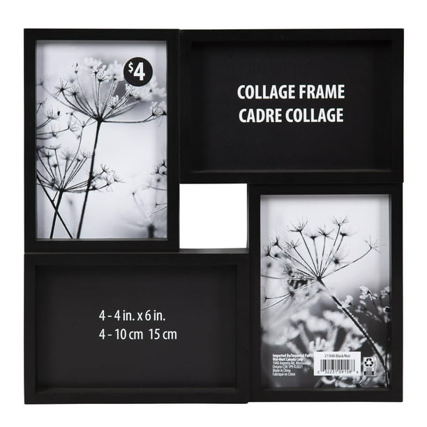 Cadre photo collage noir à 4 ouvertures Gally 4 - 10cm x 15cm Photos