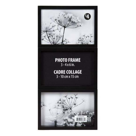 Gally 3 Opening Black Collage Picture Frame, Holds 3 - 4" x 6" Photos