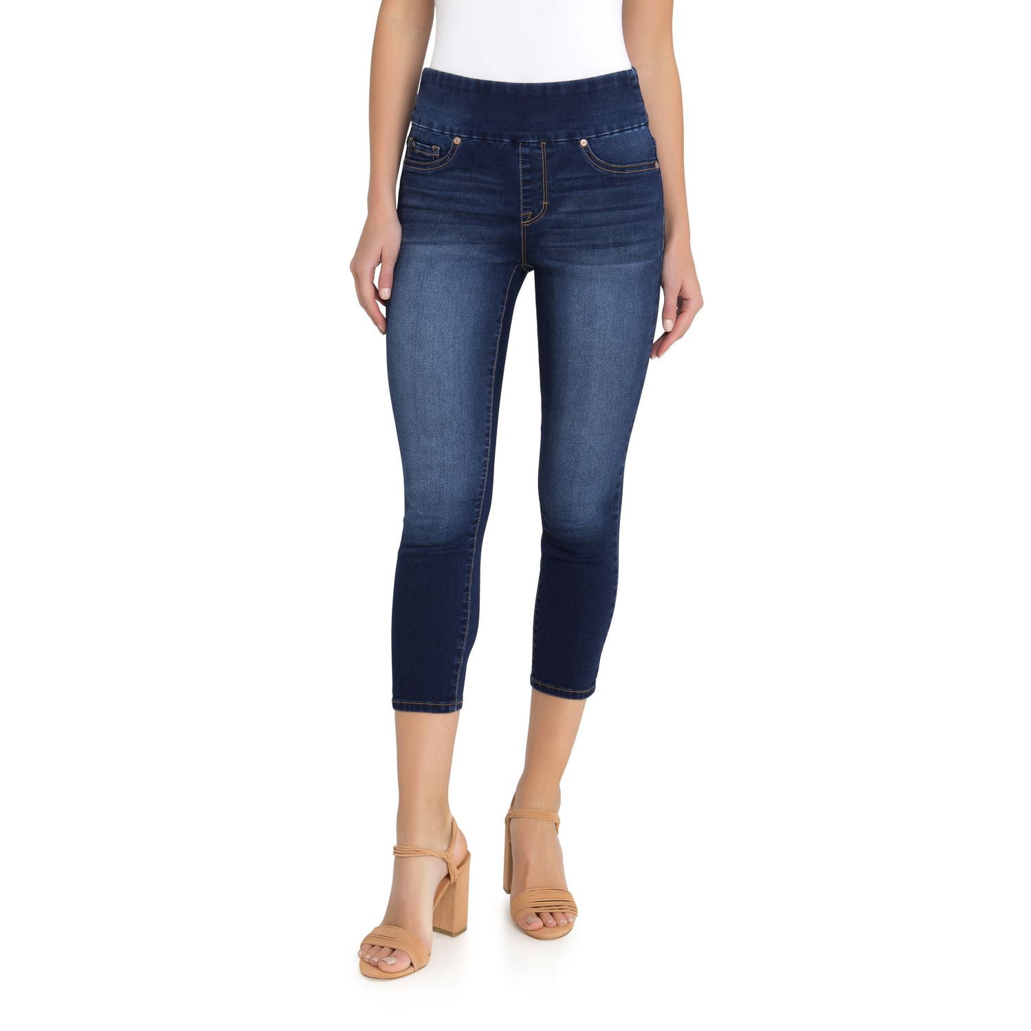 Jordache Women's Wide Waistband Pull on Legging Crop