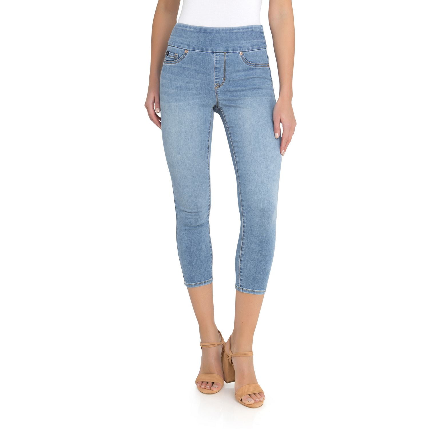 Jordache Women's Wide Waistband Pull on Legging Crop